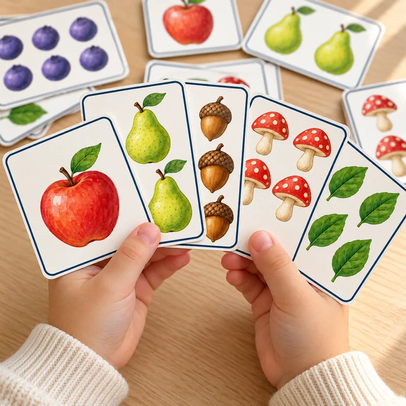 Child's hands fanning NumberBuds picture dot cards